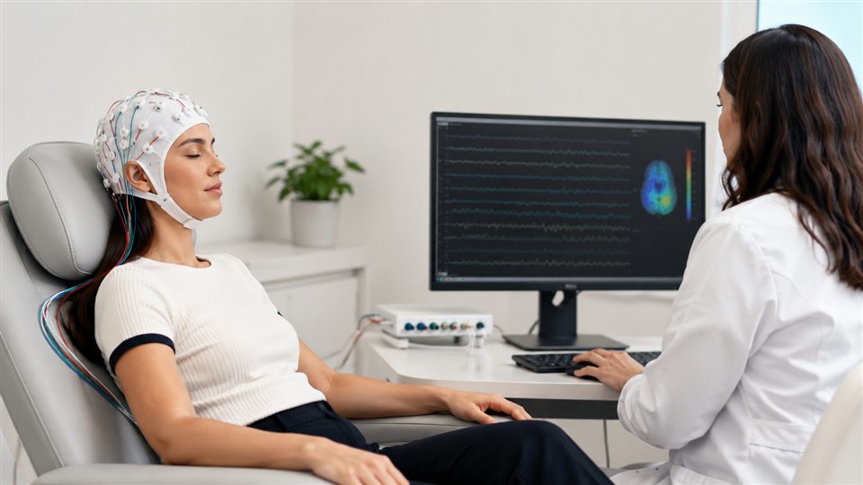 Equipa clínica a analisar informação neurofisiológica e plano terapêutico.